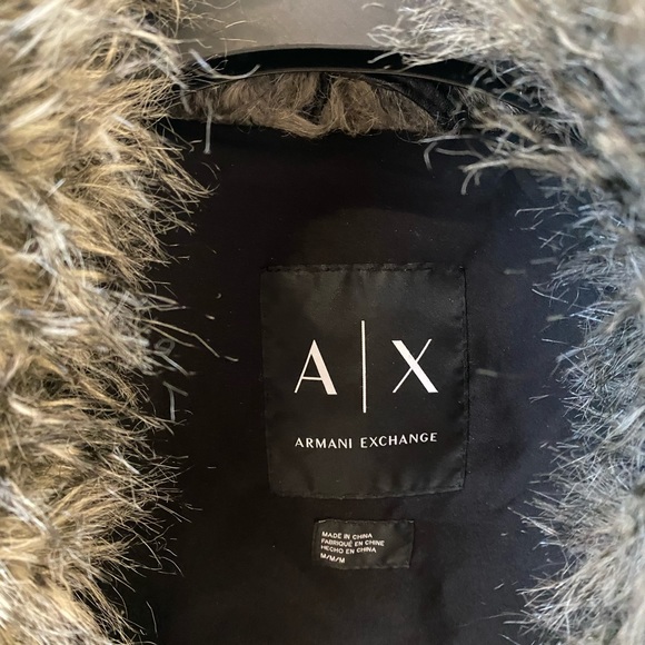 Black Leather and Grey Fur Armani Exchange Bomber Jacket - Picture 3 of 3